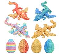 Balkwan Dragon Eggs Gift Set with Surprise Mini Winged Dragon Inside 3D Printed Articulated Crystal Toy Easter Eggs Fun Toy Christmas Basket Stuffers for Kids Boys and Girls (4pcs)