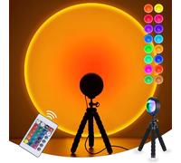 Balkwan Sunset Lamp Projection Rotation Rainbow Projection Lamp Led Romantic Visual Led Light Network Red Light with USB Modern Floor Stand Night Light Living Room Bedroom Décor (16 Colors)