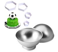 Ball 3D Cake Tin, 6 inch Sports Ball Set Create 3D Cake Tennis Baseball Football Soccer Tin, Sphere Ball Cake Mould with 4PCS Football Pattern Cookie Cutters, Soccer DIY Cake Molds for World Cup (A)