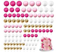 Ball Cake Topper Decorations, 108 Pcs Mini Balloons Cake Topper Sticks, Foam Round Ball Cake Toppers for Wedding Party Birthday Cake Decorating (Rose Red, Pink, White, Gold)