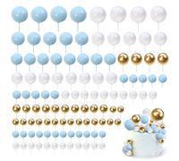 Ball Cake Topper Decorations, 108 Pcs Mini Balloons Cake Topper Sticks, Foam Round Ball Cake Toppers for Wedding Party Birthday Cake Decorating (Sky Blue, White, Gold)