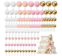 Ball Cake Topper Decorations, 120 Pcs Pearl Round Shaped Cupcake Insert