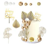 Ball Cake Topper Decorations, 29 Pcs Boho Cake Topper, Balls Cakes Toppers and Leaves Decoration Set Balls Palm Leaves Bohemian Cakes Toppers for Birthday Wedding Shower Party Decoration