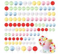 Ball Cake Topper Decorations Topper Sticks, 108 Pcs Mini Balloon Cake Topper Balls, Foam Round Ball Cake Toppers for Birthday Party Wedding Valentine's Day Cake Decorations