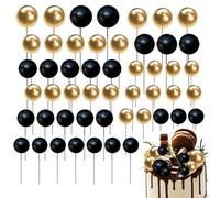 Ball Cake Toppers, 50pcs Balloon Cake Topper Foam Black And Gold Cakes Balls Decorations for Cakes Decorating Birthday Wedding