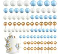 Ball Cake Toppers, Ball Cake Decorations, 66 Pcs Balloon for Cupcakes, Mini Balloons Cakes Topper, Cupcakes Ballons for Wedding Birthday Party Cake DIY (Blue White Gold)
