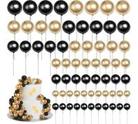 Ball Cake Toppers, Ball Cake Decorations, Mini Balloons Cakes Topper, 66 Pcs Balloon Cake Topper Foam, Cakes Balls Decorations for Cakes Decorating Birthday Wedding (Gold Black)