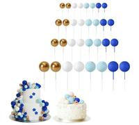 Ball Cake Toppers Set of 32, Mini Foam Balls and Disco Ball Decorations, Cake Picks for Weddings, Birthday Parties