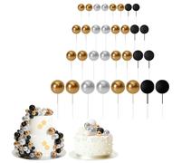 Ball Cake Toppers Set of 32, Mini Foam Balls and Disco Ball Decorations, Cake Picks for Weddings, Birthday Parties