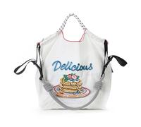 Ball&Chain Embroidery Tote Bag for Women with Shoulder Strap，is a Great Gift for Women, Mom, Teachers, Friends, Bridesmaids, White, L