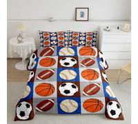 Ball Decor Single Bedding Sets 2 Pcs,Cartoon Football Rugby Basketball Baseball Comforter Set for Kids Boys Teens Adults,Sports Patchwork Decorative Quilted Comforter 1 Pillowcase