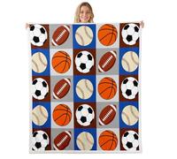 Ball Decor Throw Blanket 30x40 Cartoon Football Rugby Basketball Baseball Fleece Blanket for Kids Boys Teens Adults Sports Style Patchwork Decorative Fuzzy Blanket for Bed