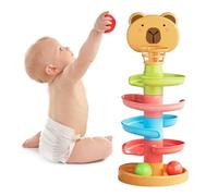 Ball Drop and Roll Tower Sensory Toy, 5th Floor Ball Drop Tower with 6 Balls, Stacking Tree Game for Early Learning & Hand-Eye Coordination, Boys and Girls Gifts for Birthday, Brown