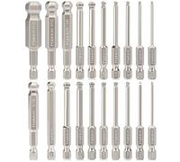 Ball End Allen Key Set 1/4” Hex Shank Allen Wrench Screwdriver Drill Bits | Hakkin 20pcs S2 Steel Magnetic Screwdriver Bits Metric & SAE Hex Screwdriver Bits Set 65mm