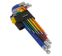 Ball-End Hex Key Set 9pc Long Colour-Coded Imperial - Sealey AK7197 New