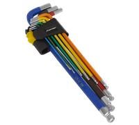 Ball-End Hex Key Set Extra-Long 9pc Colour-Coded Imperial - Sealey AK7198 New