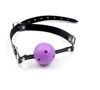 Ball Gag for Adults with Breathing Holes - Hollow Breathable Mouth Gag for BDSM & Bondage & Adjustable Strap for Beginners (Purple)