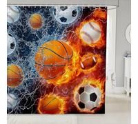 Ball Games Shower Curtain Children and Teenagers Shower Curtains for Bathroom Mould Resistant Fabric 3D Bathtub Curtain Waterproof PolyesterWashable120x200 cm (47 x 79 Inch) with 8 Hooks c.1677