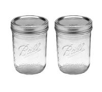 Ball, Glass Mason Jars with Lids & Bands, Wide Mouth, Clear, 16 oz, Pint, 2-Pack (2 Single Jar)