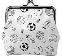 Ball Hand Drawn Doodle Women's Leather Coin Purse, Small Change Pouch with Kiss-Lock Clasp Closure Buckle Wallet for Girl Gift