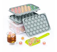 Ball Ice Cube Tray with Lid and Ice Bin Storage Container, Fast and Easy Release All Small Ice Balls, 2X 32pcs 2cm Round Ice Cubes for Tea Coffee, Plastic Ice Ball Maker (2Ice Tray & Bin & Ice Tong)