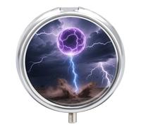 Ball Lightning Strike Pill Box Travel Pill Organizer 3-Compartment with Mirror Design Portable Round Medicine Case for Vitamins, Jewelry & Essentials Durable Pocket Pillcase for Purse, Camping