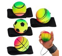 Ball on a String for Kids, 4 Pack Wrist Return Balls, Adjustable Bounce Back Ball with String, Return Balls on Elastic Rope, for Children Adults Wrist Exercises