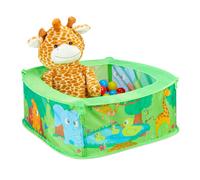 Relaxdays Ball Pit Baby, Zoo Play Pen With 50 Balls, Square, Pop-up, HWD 29 x 80 x 80 cm, Ball Pool, Green