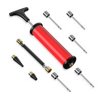 Ball Pump, Sports Ball Pump with 5 Needles, Nozzle, Extension Hose, Push & Pull Inflator System, Perfect for Volleyball, Basketball, Football, Soccer, Water Polo, Swim Inflatables-Red