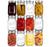 Ball Regular Mouth Mason Jars 16 oz. (12 Pack) - Pint Size Jars with Airtight Lids and Bands for Canning, Fermenting, Pickling, Meal Prep or DIY Decors and Projects Bundled with Peeknip Jar Opener