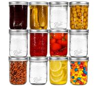 Ball Regular Mouth Mason Jars 8 oz. (12 Pack) - Half Pint Size Jars with Airtight Lids and Bands for Canning, Fermenting, Pickling, Meal Prep or DIY Decors and Projects Bundled with Peaknip Jar Opener