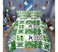 Ball Sports 7 Piece Comforter Set Full Bed in a Bag, Teen Boy Ice Hockey Bedding Sets Hockey Puck Games Comforter and Sheet Set, European Sport Fan Balls Player Room Decor,Green