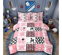 Ball Sports 7 Piece Comforter Set Full Bed in a Bag, Teen Boy Ice Hockey Bedding Sets Hockey Puck Games Comforter and Sheet Set, European Sport Fan Balls Player Room Decor,Pink