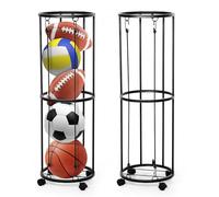 Ball Stand with Wheels, Ball Storage, Wall Mounted Ball Storage Cage Ball Holder, Garage Organiser for Sports Equipment, Removable Standing Rack Holder, Display Holder for Football Basketball