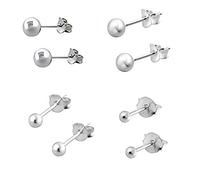 Ball Stud Earrings - Pack of 4 x Plain Pairs - Multipack Set - 925 Sterling Silver