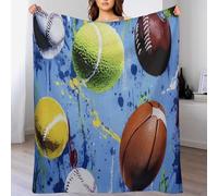 Ball Theme Throw Blanket 120 x 150 cm Blue Flannel Fluffy Fleece Blanket Soft Lightweight Warm Blankets and Throws for Bed Sofa and Couch A-3957