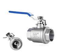 Ball Valve, 1pcs Stainless Steel SS304 2P Full Port Ball Valve, BSP Female 1/4 3/8 3/4 1 Inch Vinyl Handle Thread Valves Water Switch DN8-50(1.25 Inch)