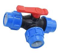 Ball valve (20 mm), quick-connect fitting for 20/25/32/40/50/63 mm PE pipe, three-way PVC ball valve, quick-release switch, T-joint