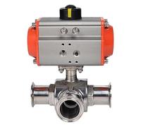 Ball Valve Ball Valves 63mm 3 Way Sanitary Pneumatic Ball Valve Pneumatic Clamp Stainless Steel Double Acting T/L Type Chuck Quick Cut-Off Ball Valves(L Type)