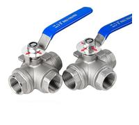 Ball Valve Stainless Steel 3-Way Ball Valve T-Type L-Type 1/4" 3/8" 1/2" 3/4" 1" 2" DN8-DN50 Female Thread Ball Valve for Liquids Gases 1pcs(T Type,DN40)
