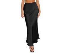 Ballads Skirts Satin Skirt High Waist Maxi Party Wedding A Line Long Skirts Girls Valance, black, XS