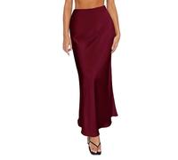 Ballads Skirts Satin Skirt High Waist Maxi Party Wedding A Line Long Skirts Girls Valance, Wine Red, XS