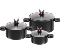 BALLARINI Pot Set, 3-Piece, incl. 3 glass lids, non-stick coating, aluminum / plastic handles, Click & Cook, Black