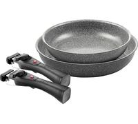 BALLARINI Torre 24 + 28 cm Ceramic Coated Induction Frying Pan Set with 2 Removable Handles, Aluminium, Silver