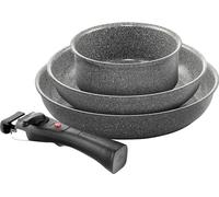 BALLARINI Torre Frying Pan Set (24 and 28 cm) and Saucepan (16 cm), with Removable Handle, Ceramic Coating, Induction-Compatible, Aluminium, Grey