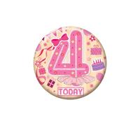 Ballerina 4th Birthday Badge for Girls - Pink Dancer Party Pin Button, Age 4 Birthday Outfit Accessory (5.5cm)