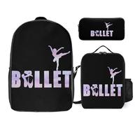 Ballerina Ballet Lover Large Capacity 17 Inch Backpack Crossbody Lunch Bag Three-Piece Set for Travel Hiking