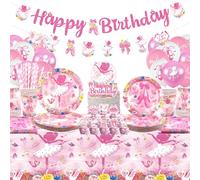 Ballerina Birthday Decoration - Ballet Party Tableware, Plates, Cups, Napkins, Tablecloth, Happy Birthday Banner, Balloons, Cake Toppers for Girls, Women, Dance Supplies