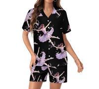 Ballerina Dancing Womens Pajamas Set Short Sleeve Pj Sets Sleepwear Casual Two-Piece Loungewear