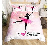 Ballerina Duvet Cover Set Single Size, Cute Ballet Dancer Comforter Cover with 1 Pillowcase, Performing Arts Bedding Set 2pcs for Kids Girls Teens Bedroom Decor, Pink Glitter Bedspread Cover